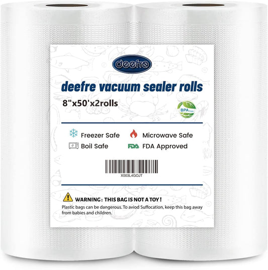 Vacuum Sealer Bags 2 Rolls 8"x50' Commercial Grade Food Saver Bags for Seal a Meal, BPA Free, Heavy Duty, Great for vac Storage, Meal Prep or Sous Vide