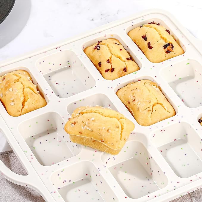 CAKETIME Silicone Mini Loaf Pan with Metal Frame, Silicone Mini Bread Loaf Pans 12 Cups for Baking Bread, Brownie, Cornbread, Cheesecake, Soap Nonstick (2 Pack)