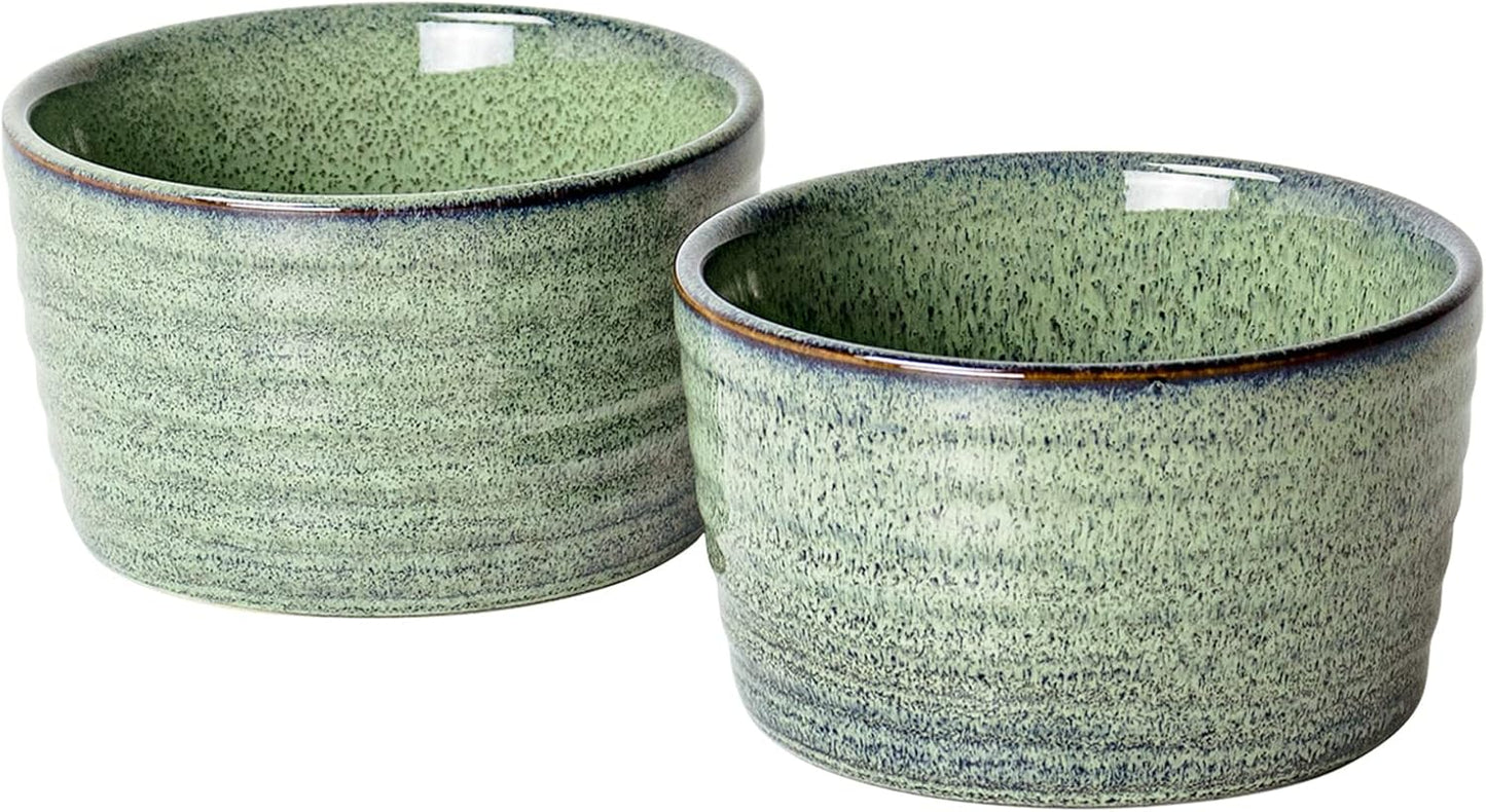 UNICASA Ramekin Set of 2, UNICASA 8 oz Creme Brulee Ramekins, Oven Safe Baking Set for Custard, Pudding, Souffle Cups, Reactive Green