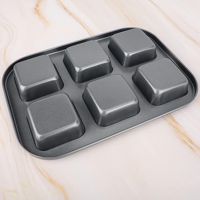 Beasea Square Brownie Pan, Nonstick 6 Cavity Muffin Pan Brownie Cake Pan Mini Cheesecake Cupcake Bakeware Carbon Steel Brownie Baking Tray Bakeware for Oven Baking