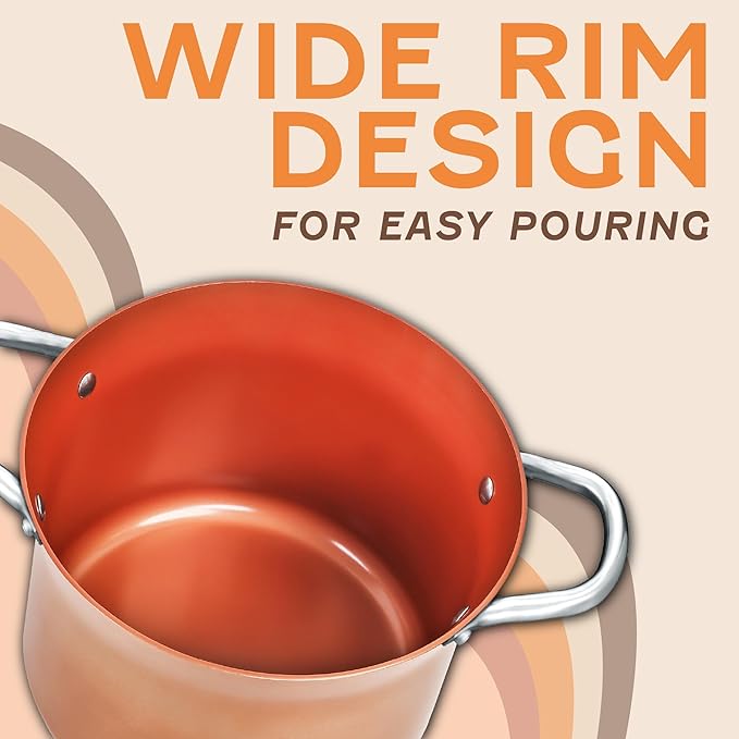 CONCORD 7 QT Copper Non Stick Stock Pot Casserole Coppe-Ramic Series Cookware (Induction Compatible)