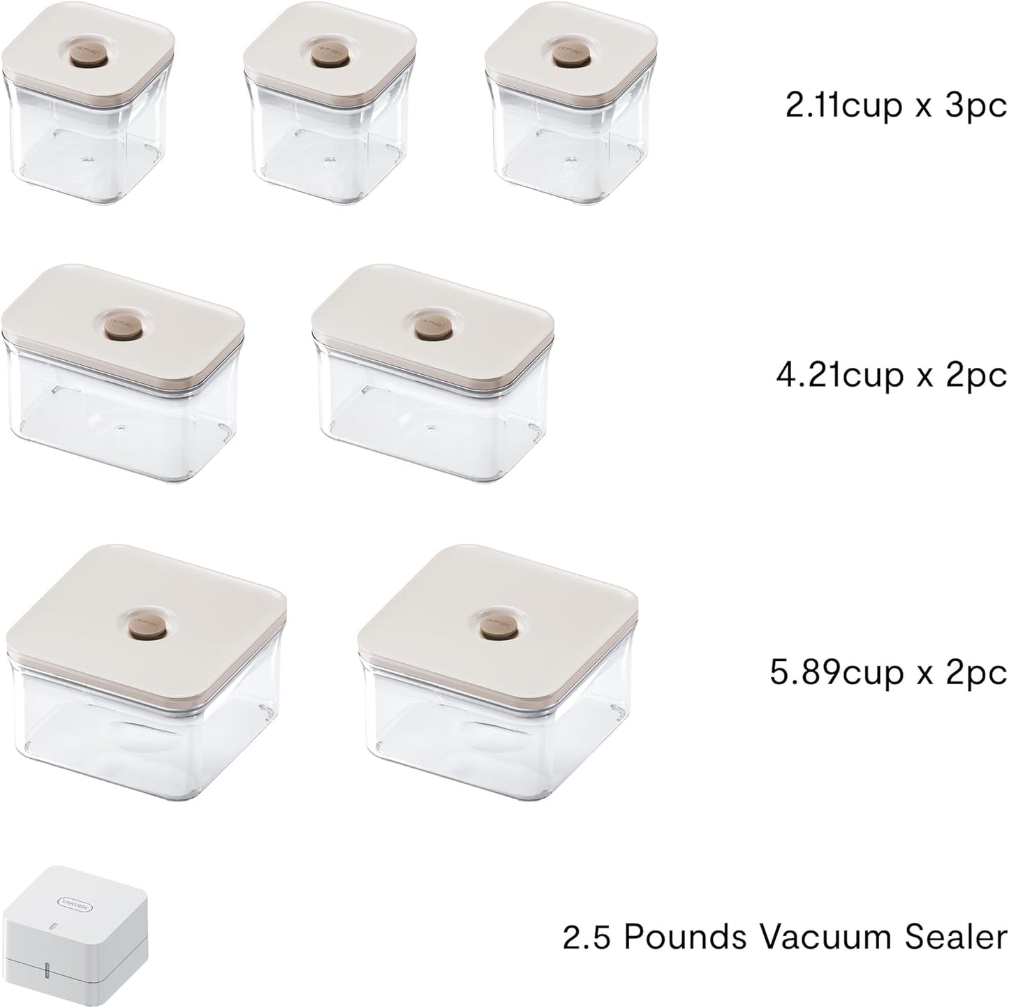 VAKUEN Premium Airtight Food Storage Container. Special Edition Mercury Color 8P/Set. 7pcs Container and Vacuum Sealer. Patented Double Silicone Lining, 100% Leak Proof, BPA-FREE