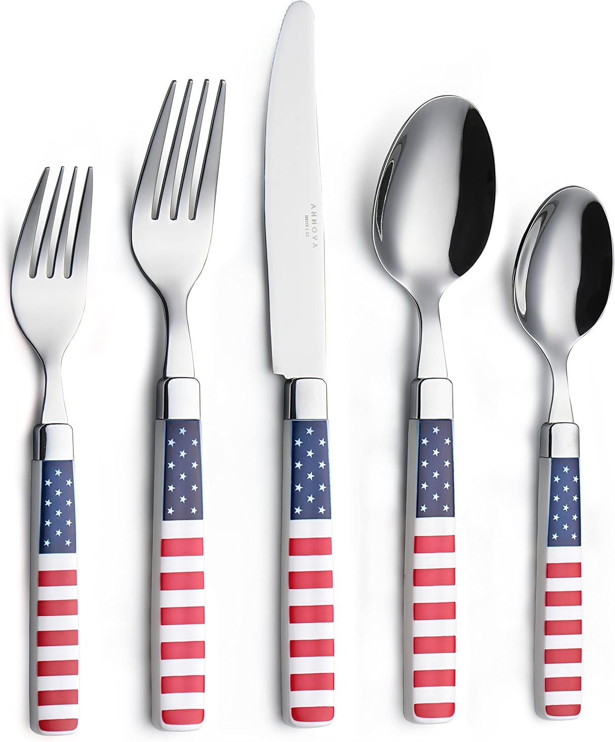 ANNOVA Silverware Set Stainless Steel Colorful Tableware Kitchen Flatware Set Utensils, Includes Dinner Knives, Forks, Spoons, Salad Forks & Dessert Spoons (US Flag, 20 Pieces)