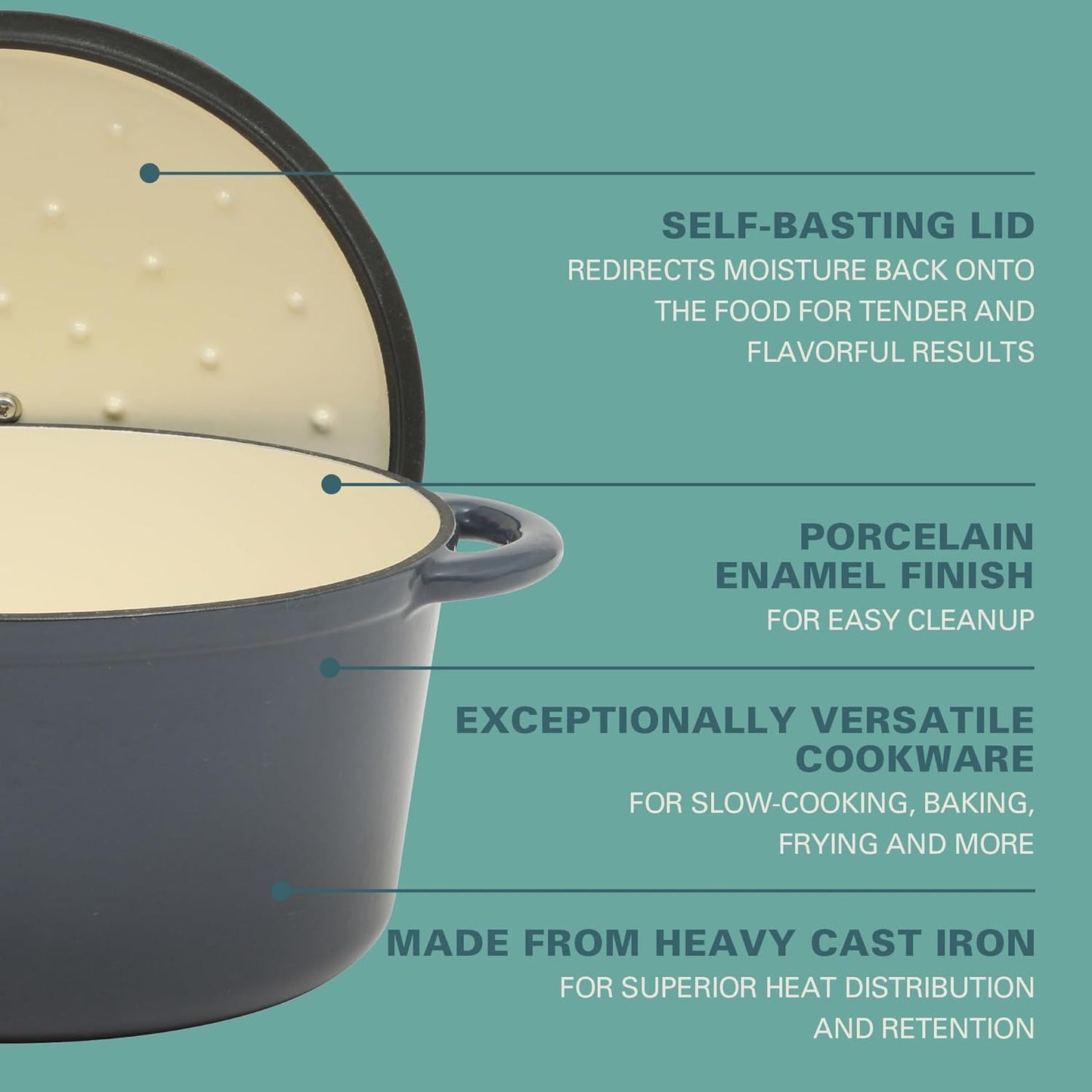 Gibson Home Addlestone 7 Qt Enameled Cast Iron Dutch Oven Pot with Lid – Round, Oven Safe to 500°F, Ideal for Bread Baking & Stews - Gradient Navy Blue