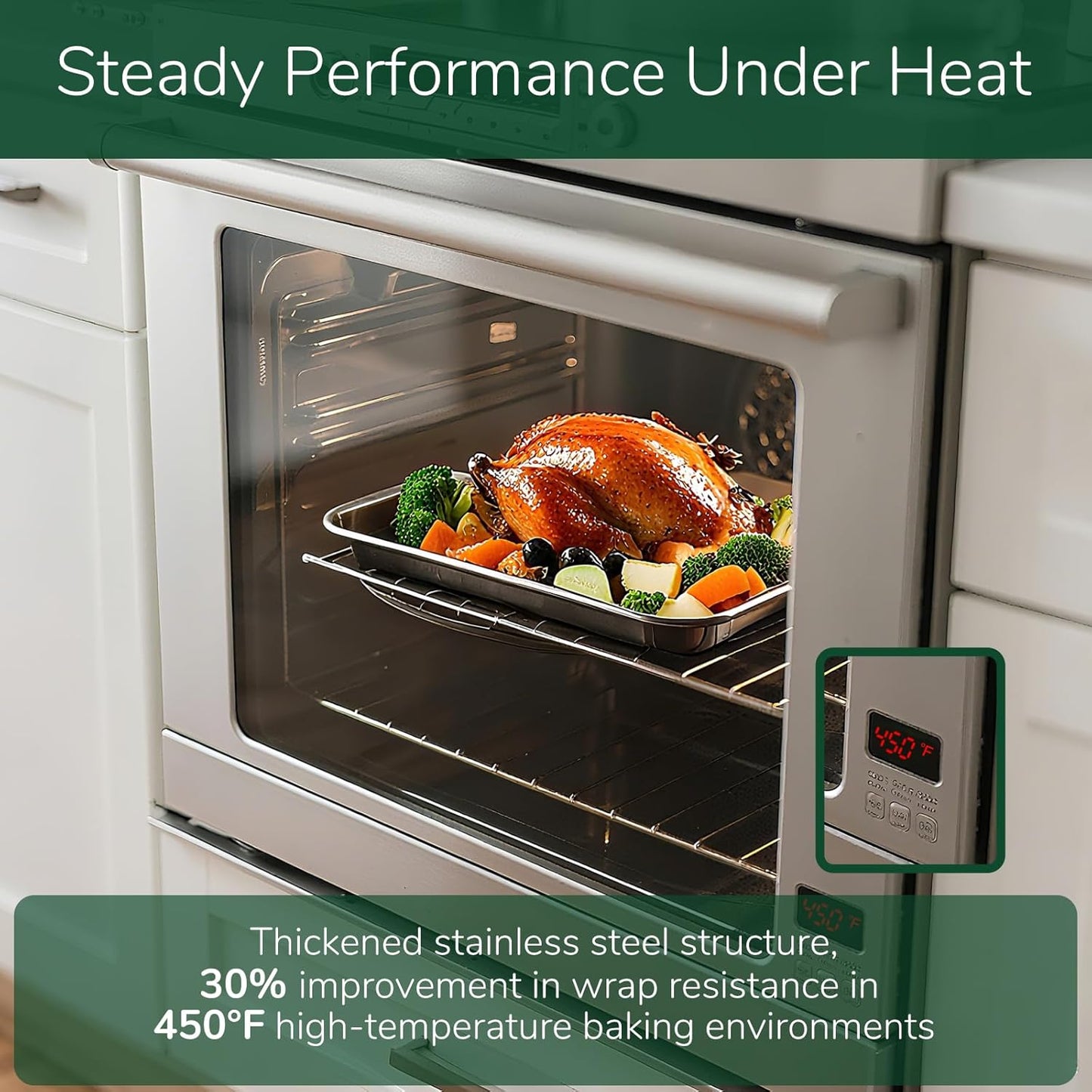 18/0 Stainless Steel Baking Sheet with Cooling Rack, Oven-Safe Non-Toxic Cookie Sheets for Baking, Set of 4, Coating Free & Rust Resistant for Healthy Family Baking, Easy to Clean, Heavy-Duty