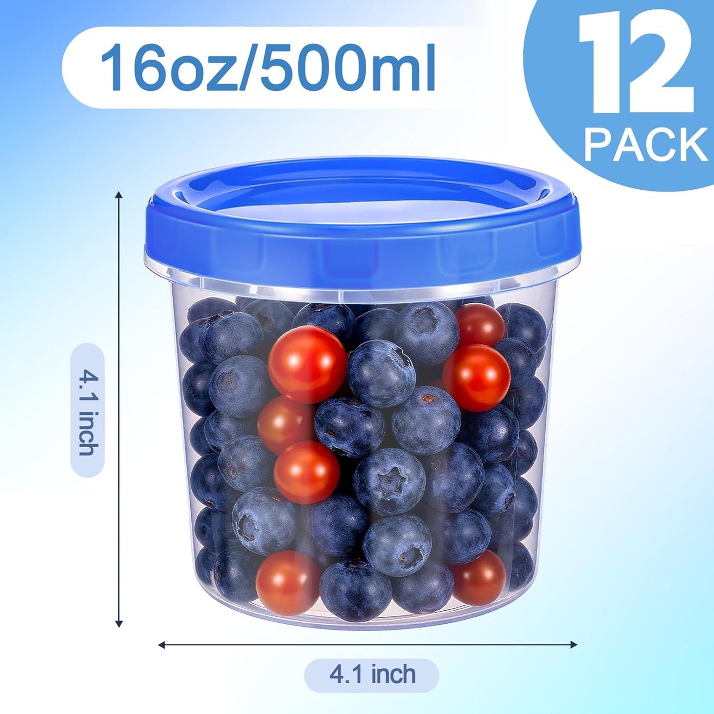 12 Pcs 16 oz Plastic Deli Containers with Screw Lids, Freezer Storage Containers Reusable 2 Cup Food Storage Container with Pen & Brush for Snack Salad Fruit, Microwave & Dishwasher Safe