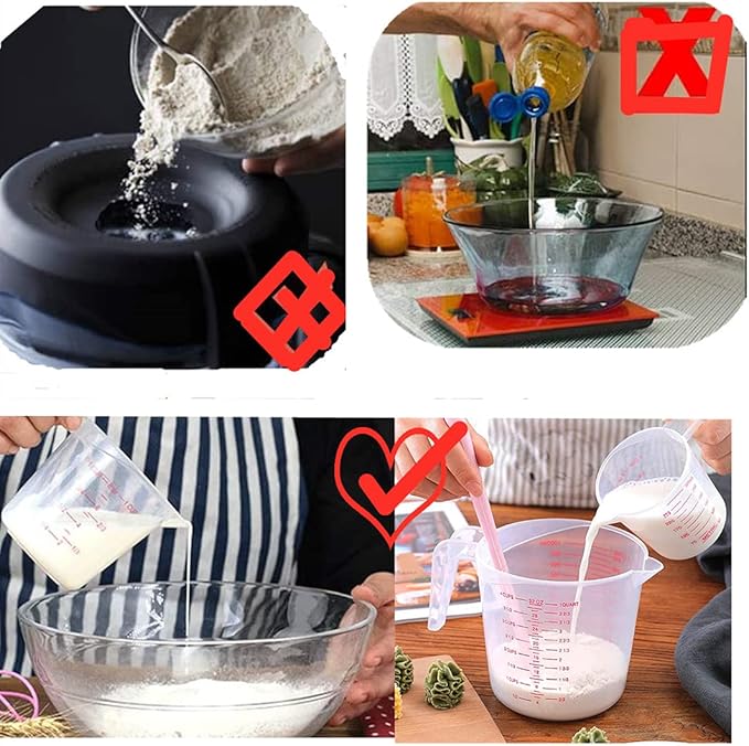 Plastic Measuring Cup Set,3Pcs BPA Free Plastic Clear Heat-resistant with Angled Grip and Spout Stackable Liquid Measuring Cup for Kitchen Use