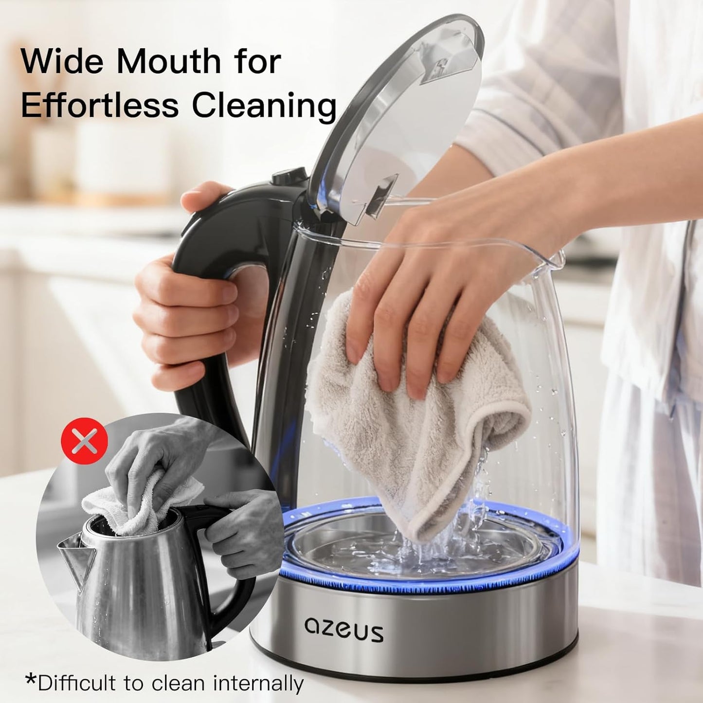 MegaWise Electric Kettle, 1.8L Borosilicate Glass Tea Kettle with LED Light, Auto Shut-Off and Boil-Dry Protection Cordless Kettle Fast Boiling