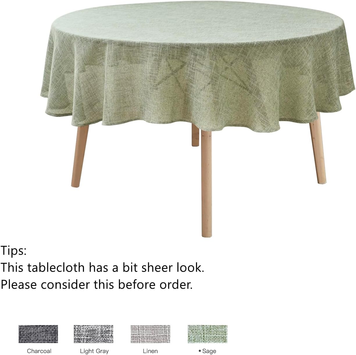 maxmill Flaxy Faux Linen Tablecloth with 2-Tone Slubby Texture Wrinkle Resistant Anti-Shrink Soft Table Cloth for Kitchen Dining Restaurant Tabletop for Event Holiday Dinner Round 70 Inch Sage