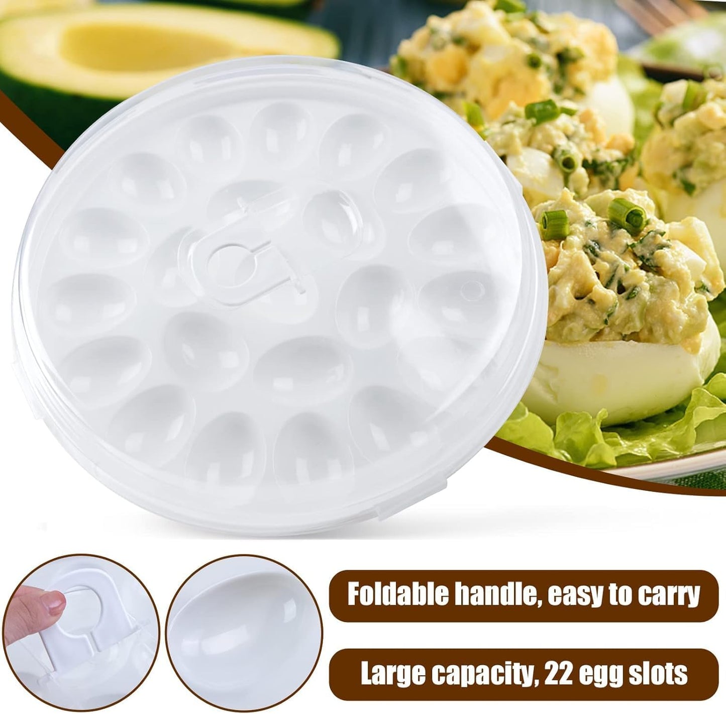 HANSGO Deviled Egg Containers with Lid, Deviled Egg Platter Carrier Holder Trays with 22 Slots for Holiday Party and Home Kitchen, White