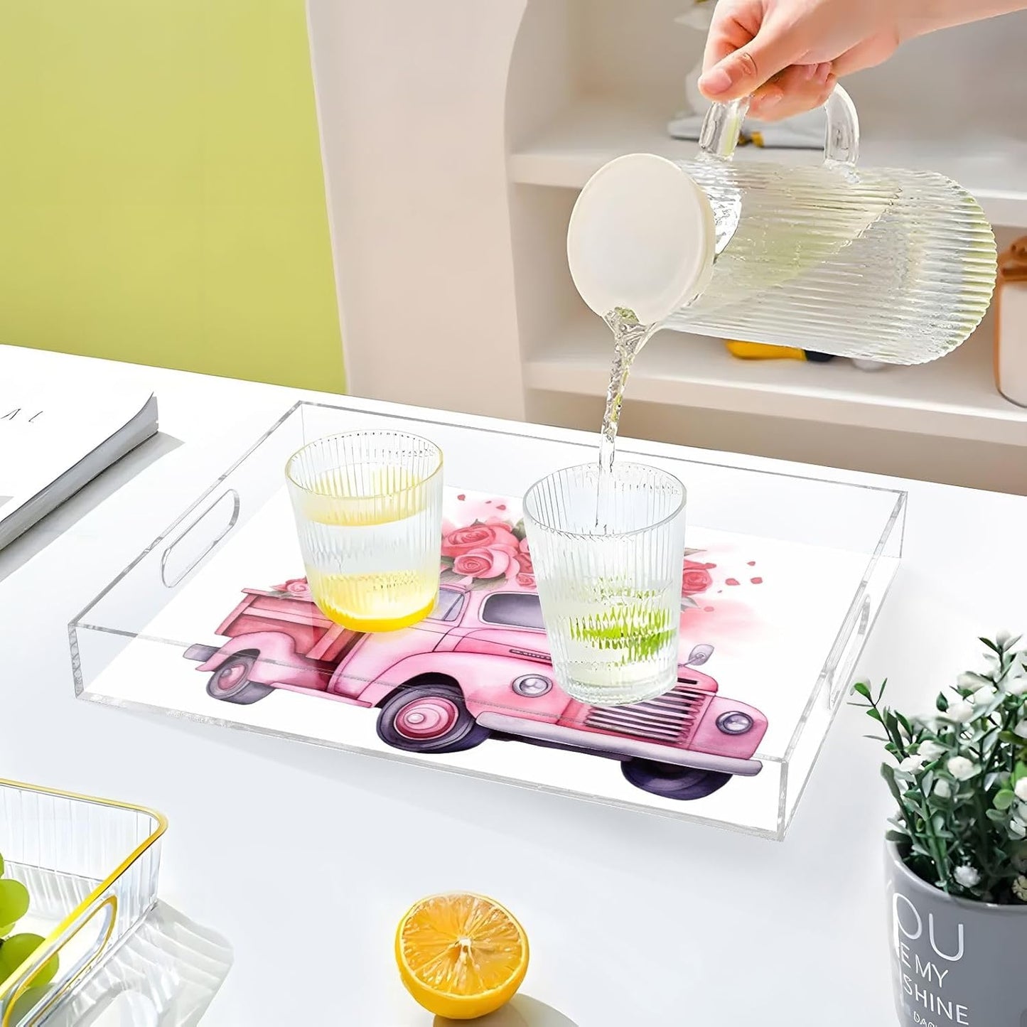 Plastic Food Serving Tray Decorative Vanity Trays for Bathroom Valentine's Day Car Coffee Table Kitchen Counter 11.8 * 15.7in