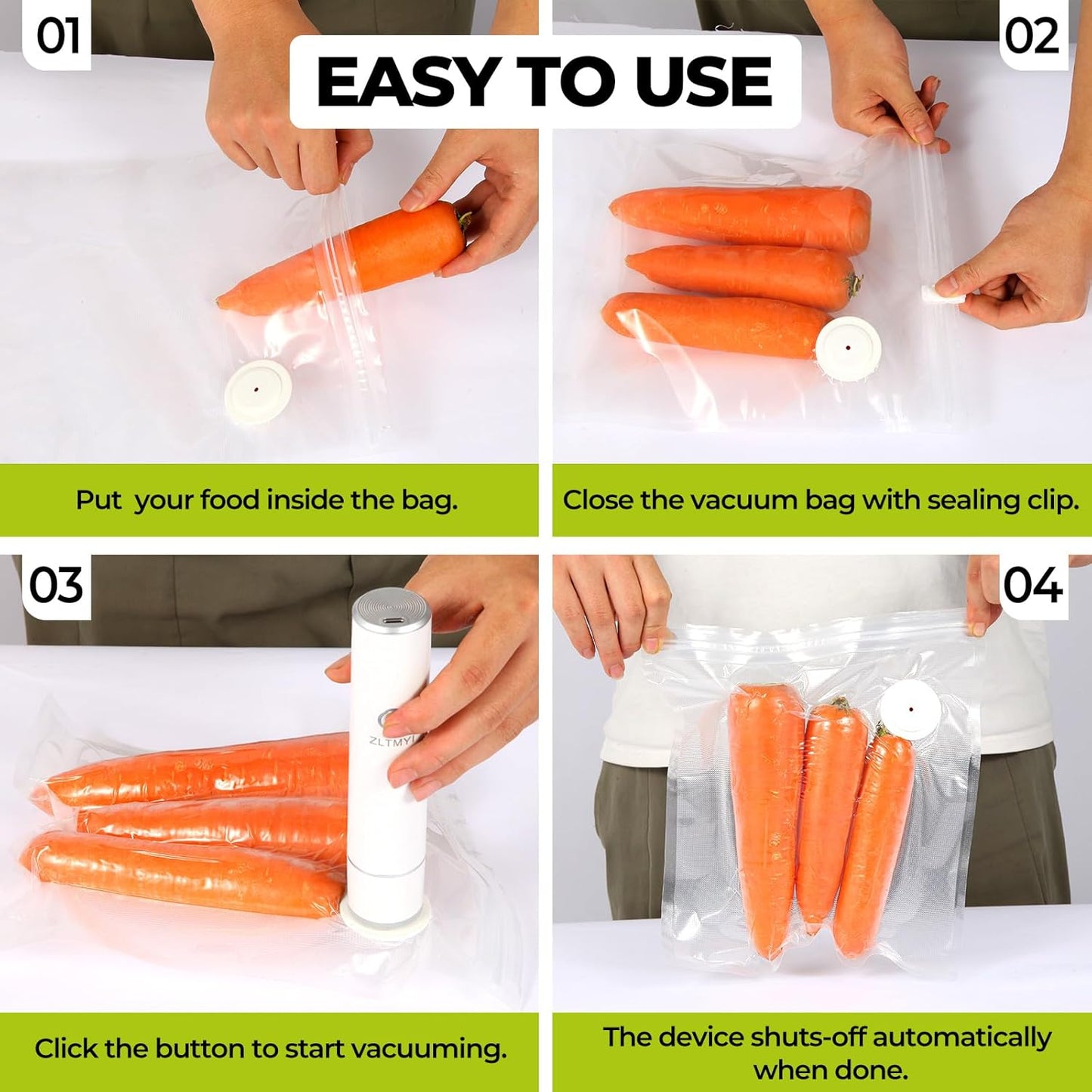 Handheld Vacuum Sealer for Food, Compact Portable Food Saver Pump with 20 BPA‑Free Reusable Vacuum Bags Type-C Rechargeable, Ideal for Sous Vide, Meal Prep, Leftovers & Freezer Storage