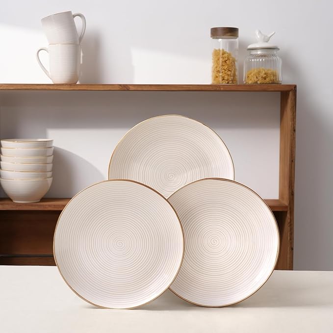 famiware Plates and Bowls Sets for 4, 12 Pieces Stoneware Dinnerware Sets, Dishes Set, Reactive Glaze Dishware Sets, Dishwasher & Microwave Safe, Tempus Series - Antique White