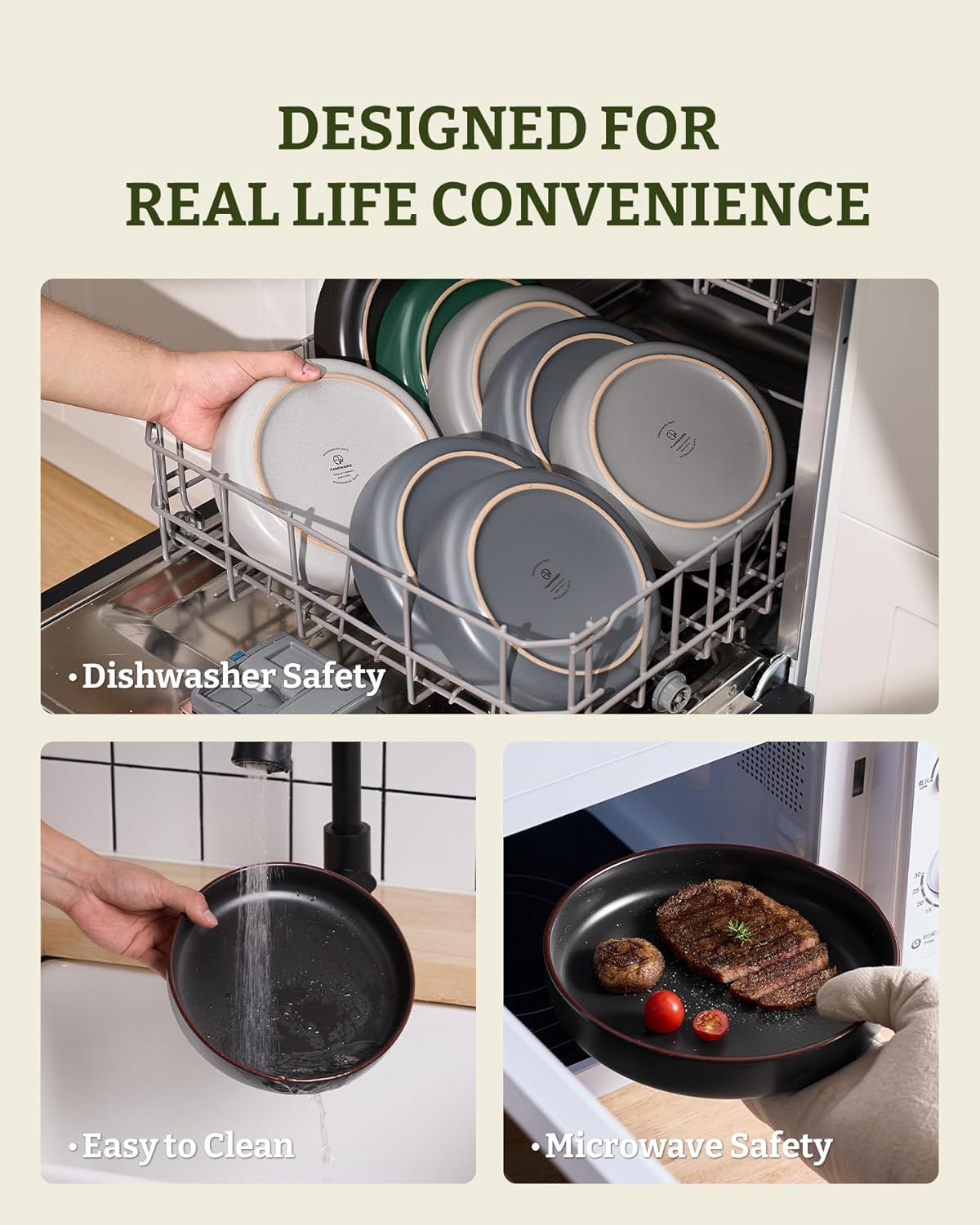 famiware Mercury Pasta Bowls Set of 8, 33 oz Large Salad Bowls, Ceramic Pasta Plates Bowls, Serving Bowls for Kitchen, Microwave & Dishwasher Safe, Black