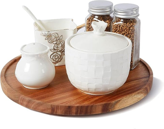 10-inch Acacia Wood Lazy Susan Organizers, ACIAZAAZ Lazy Susan Turntable for Cabinet, Kitchen Turntable Storage for Table, Countertop, Pantry