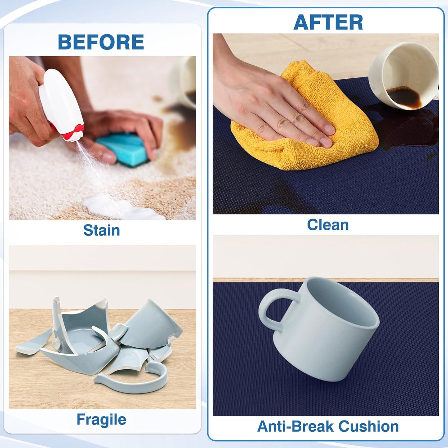 StepRite Kitchen Mats, 2PCS Kitchen Rugs, Cushioned Anti Fatigue Kitchen Mats for Floor, Non-Slip Standing Desk Mat, Waterproof Kitchen Rug Set for Kitchen, Floor, Office, 17.3"x30"+17.3"x59", Blue