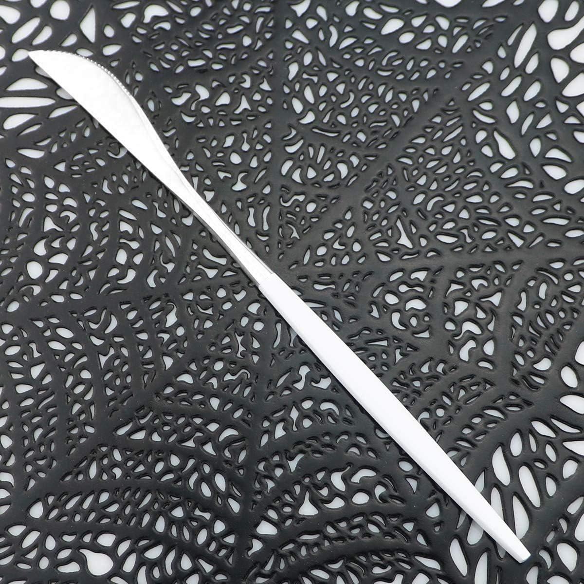 Silverware Set, 24-Piece Stainless Steel Shiny Flatware, Tableware Cutlery for Home and Restaurant, Dishwasher Safe, White Handle Silver