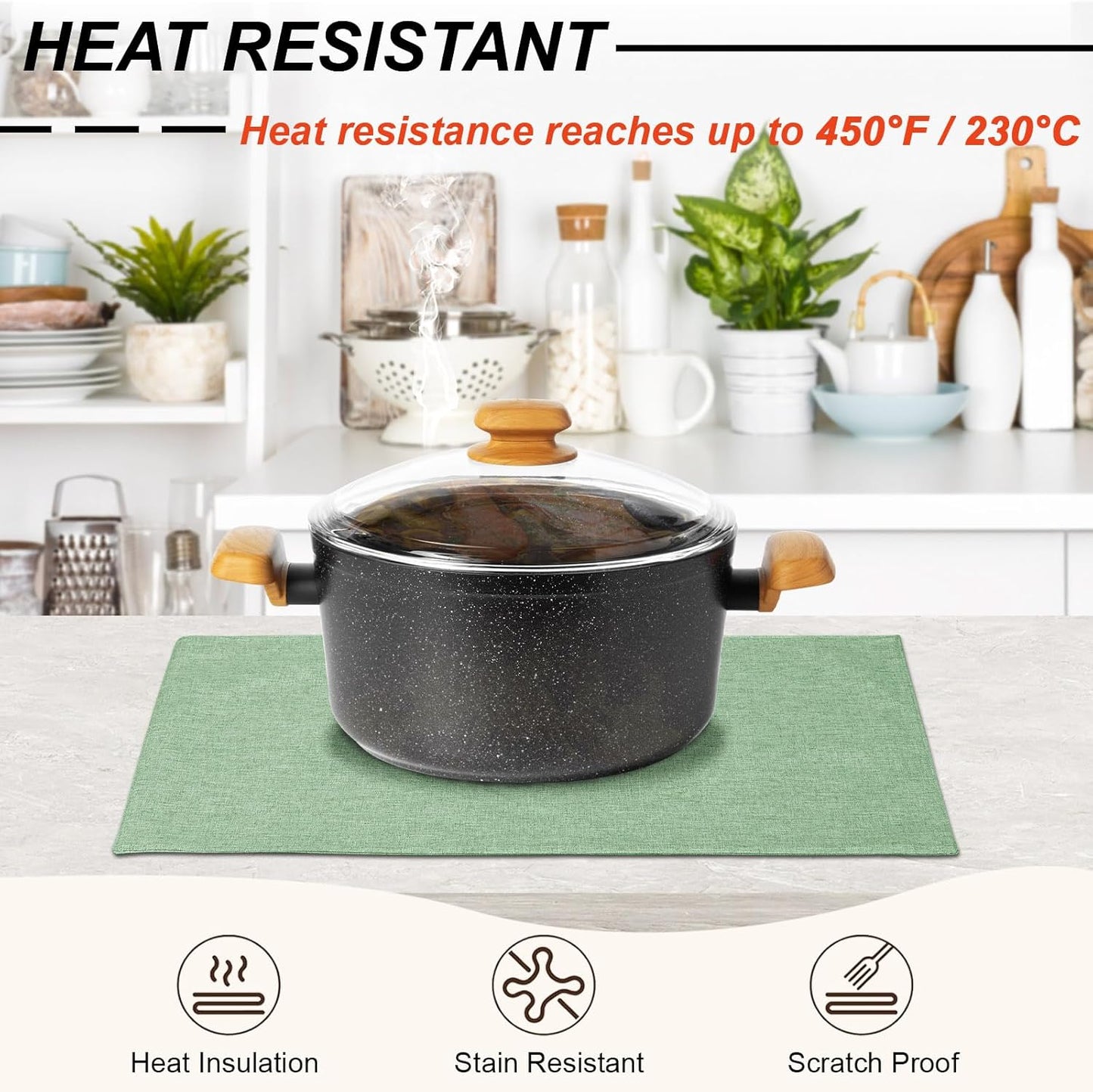 Cloth Placemats Set of 6, Cotton Linen Blend Machine Washable Double Layered Durable Place Mats Heat Resistant Placemats Wrinkle Free Thick Fabric Dining Table Mats (Light Green, 6)