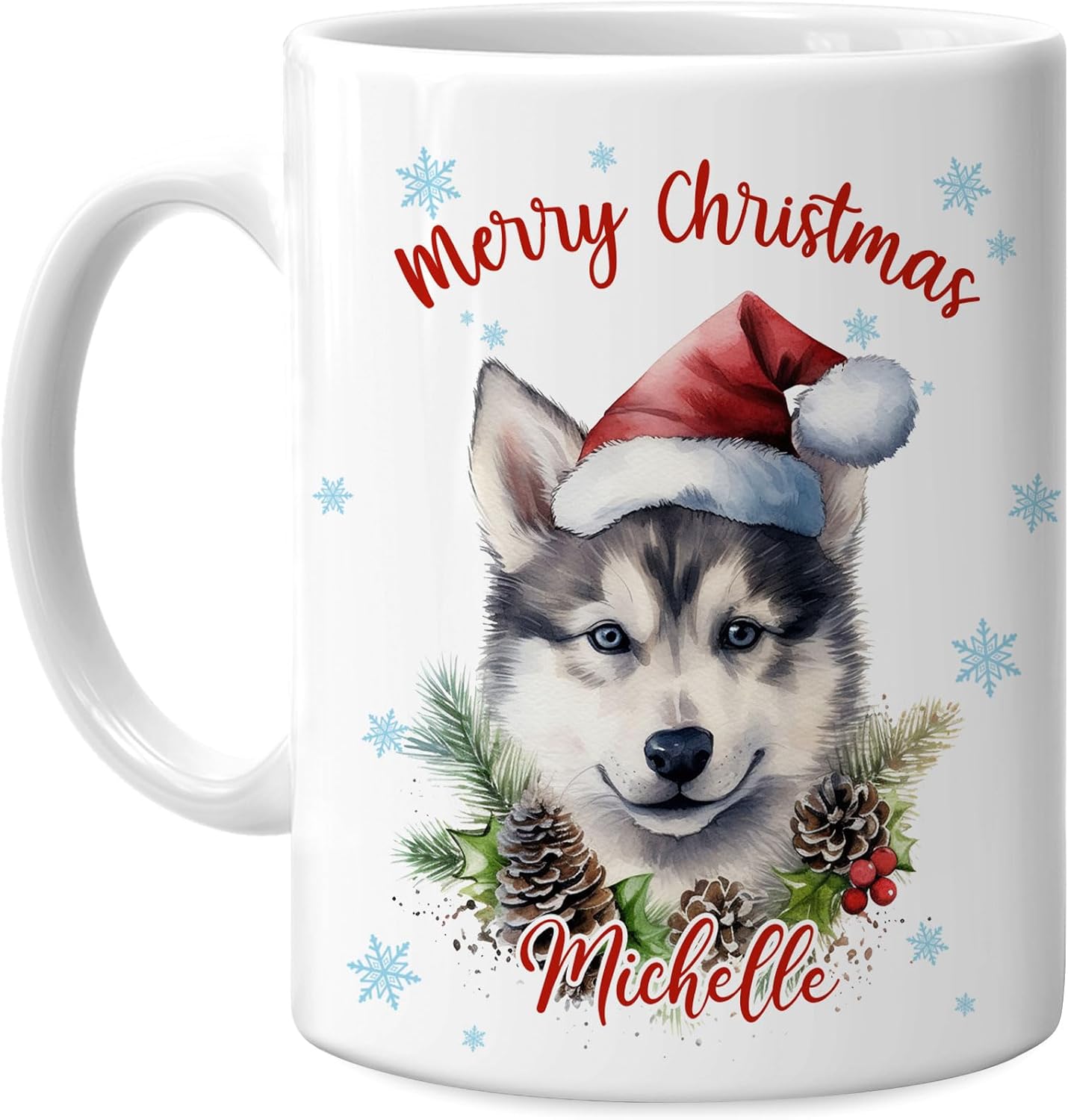 Hyturtle Personalized Gifts Dog Lover - Husky Merry Christmas Custom Name Ceramic Coffee Mug Cup 11oz - Cute Animal Lovers Gifts For Women, Girl kids Family On Birthday, Christmas