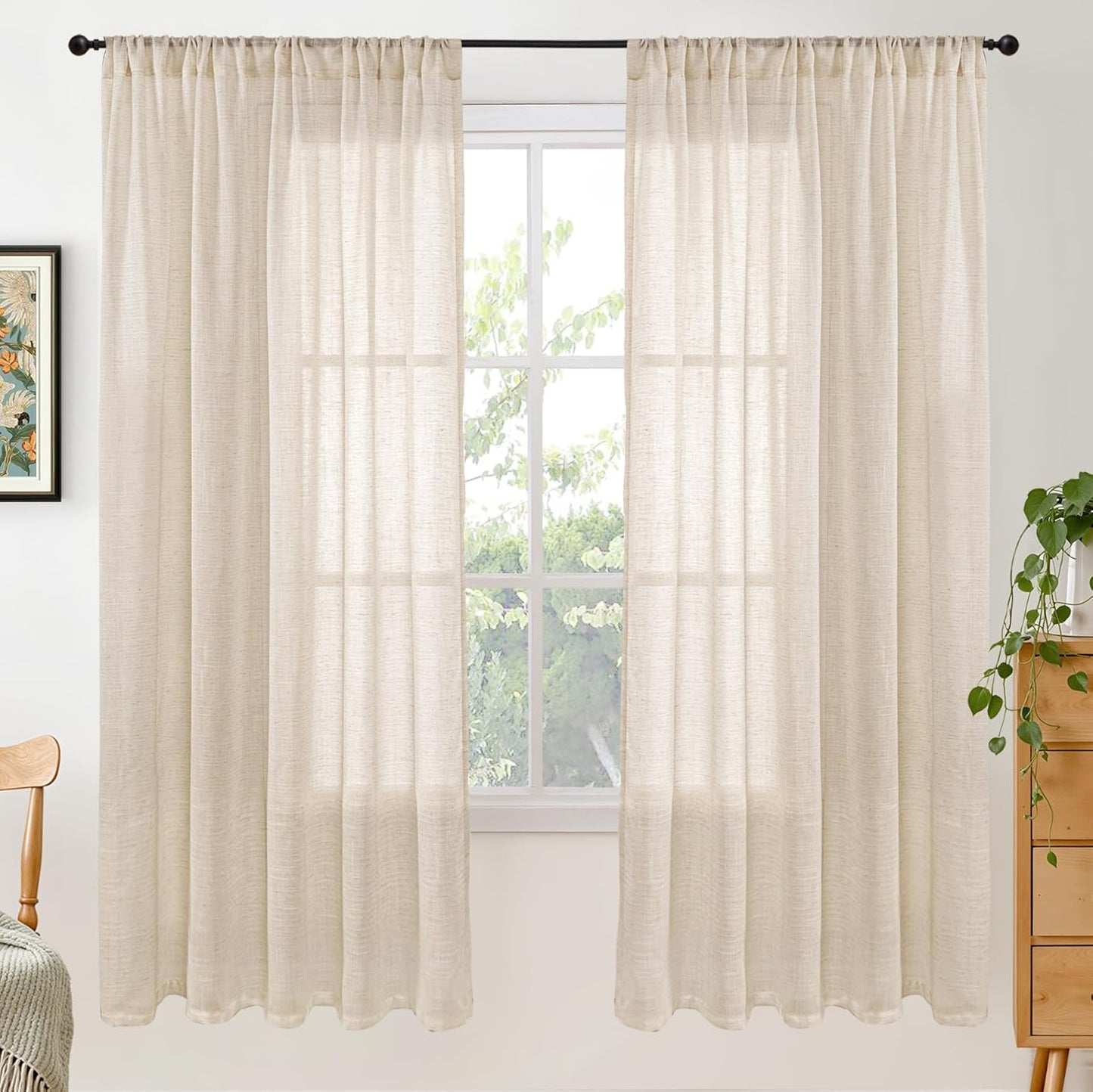 BGment Natural Linen Curtains 72 Inches Long for Bedroom Windows - Rod Pocket Light Filtering Drapes for Farmhouse Living Room Dining Decorative Lightweight Rustic, 2 Panels, 52 Inch Wide Each Panel