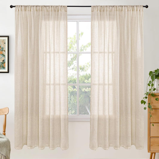 BGment Natural Linen Curtains 72 Inches Long for Bedroom Windows - Rod Pocket Light Filtering Drapes for Farmhouse Living Room Dining Decorative Lightweight Rustic, 2 Panels, 52 Inch Wide Each Panel