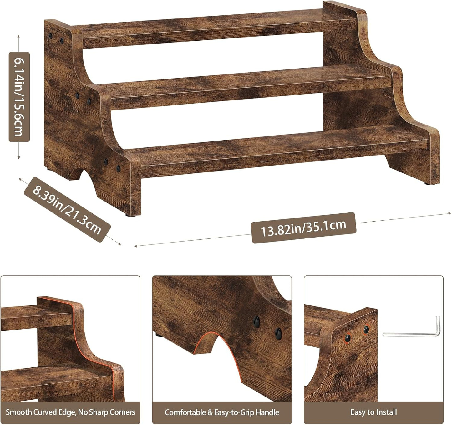 Wooden Display Riser Stand, Tiered Perfume and Cologne Organizer Stand, 3 Tier Spice Rack, Rustic Display Shelf for Candles, Kitchen Storage Holder for Spice Bottles, Jars, Seasonings