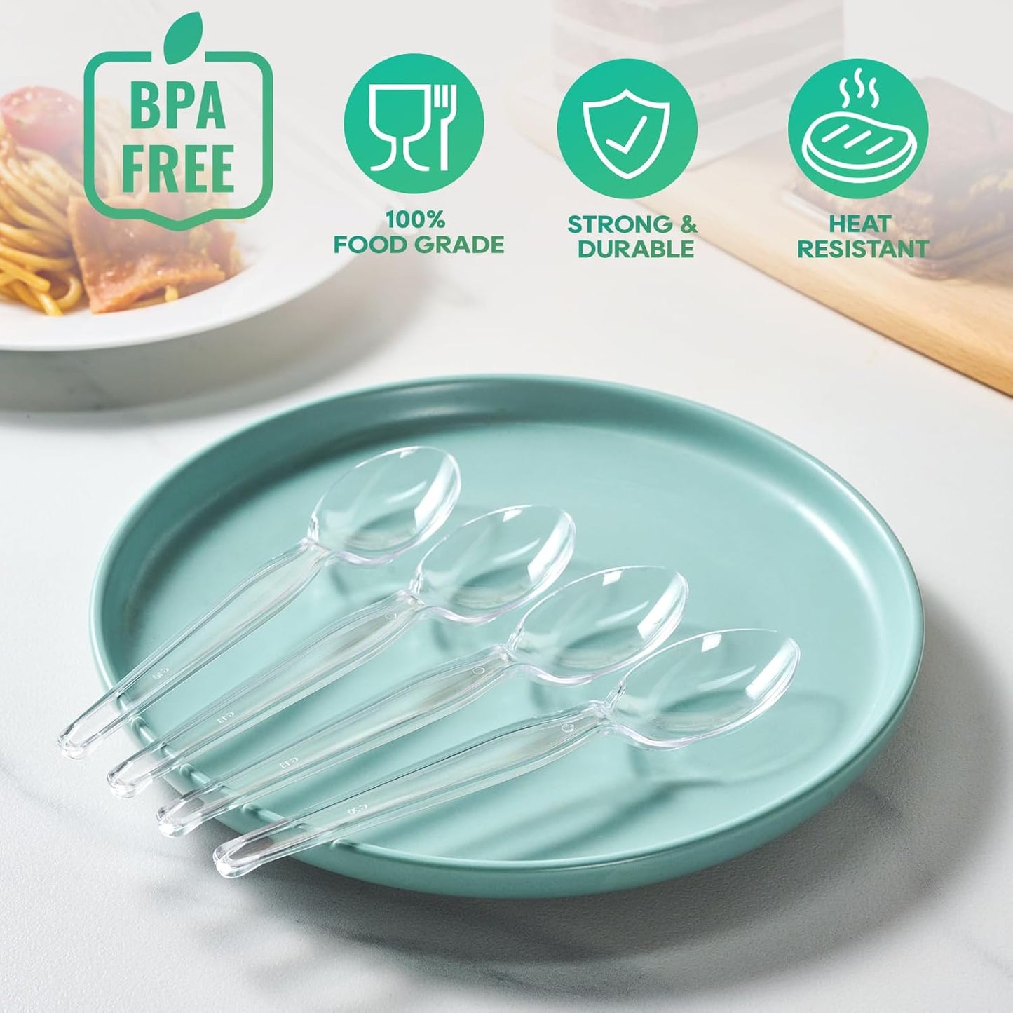 FOCUSLINE 360 Count 6.2 Inch Clear Plastic Spoons Heavy Duty, Solid and Durable Premium Disposable Spoons Bulk, Suitable for Catering, Parties, Events and Everyday Use