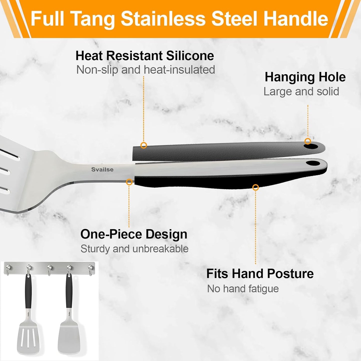 13.4 in Stainless Steel Spatula Set of 2, Heavy Duty Solid & Slotted Metal Spatula with Silicone Handle for Cast Iron Skillet, Egg, Burger and Grilling, Large