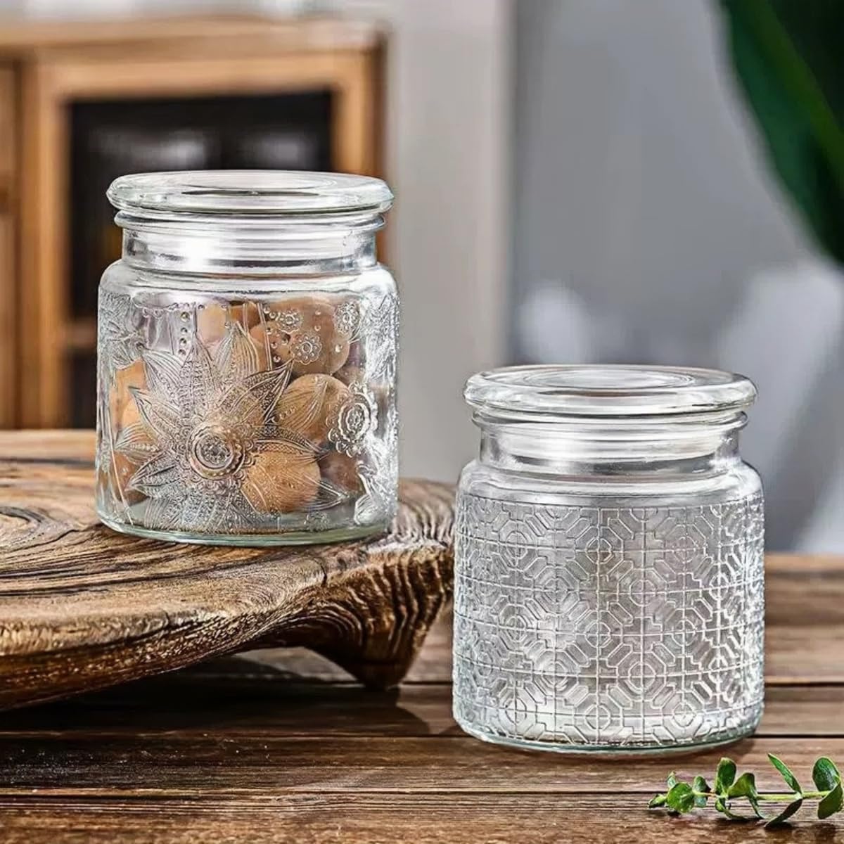 ANSQU Airtight Small Square Glass Jars with Lids, 17oz Food Storage Jar Clear Storage Container with Glass Lid for Kitchen Canning, Cereal, Sugar, Beans, Spice, Mason Jars