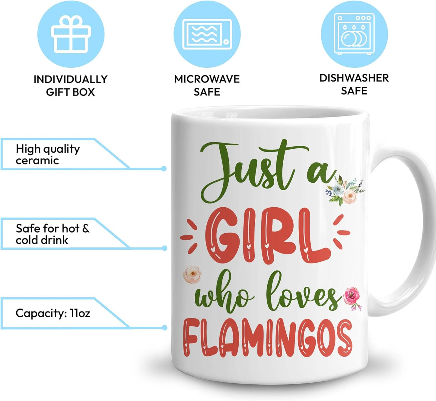 Hyturtle Personalized Gifts Flamingo Lover - Just A Girl Who Loves Flamingos Custom Name Ceramic Coffee Mug Cup 11oz - Idea Cute Animal Lover Gifts For Women, Girl Daughter On Birthday, Christmas