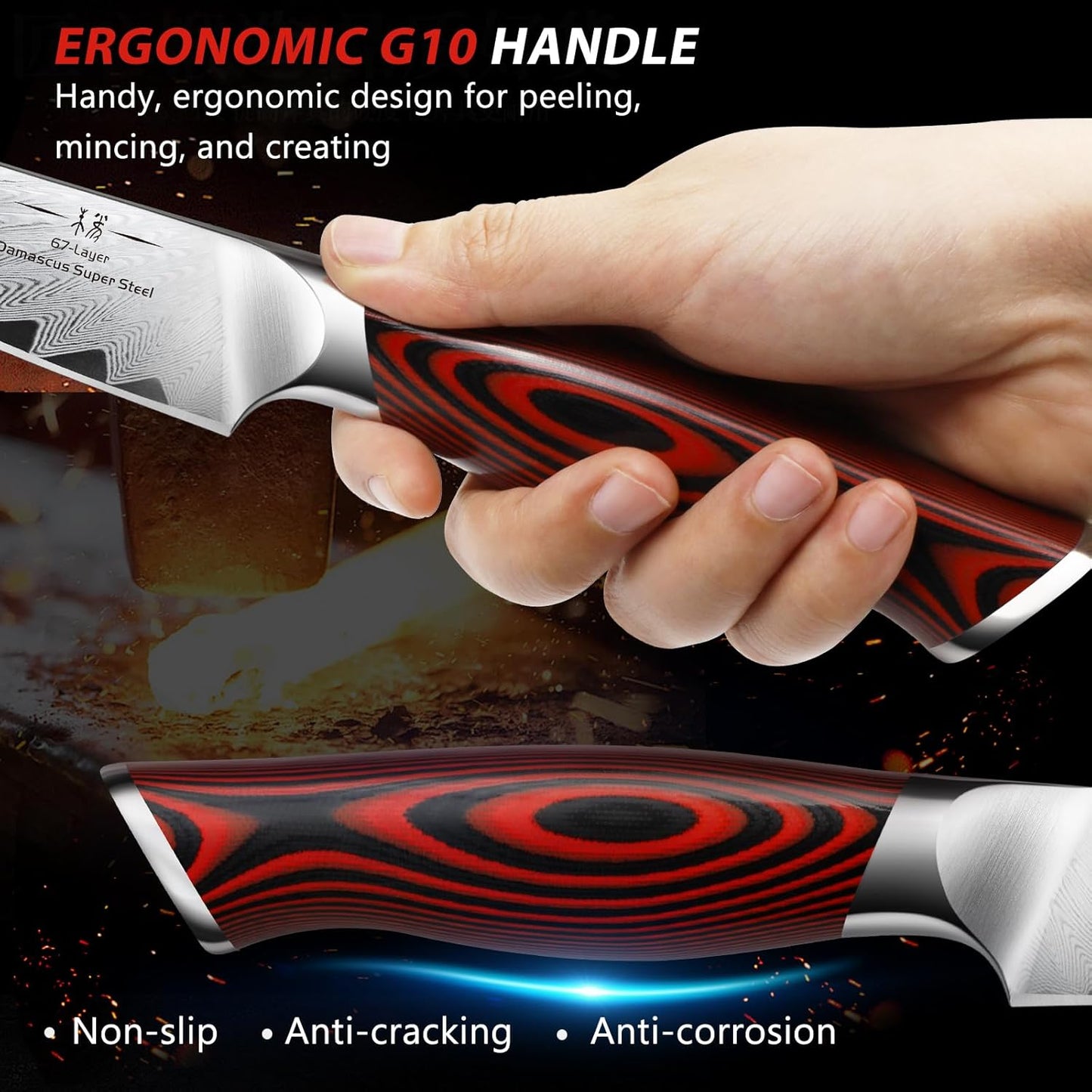 HOSHANHO Paring Knife 3.75 Inch Small Kitchen Knife, Super Sharp Damascus Steel Fruit Knife, Multifunctional Peeling Knife for Cutting Fruit Vegetables