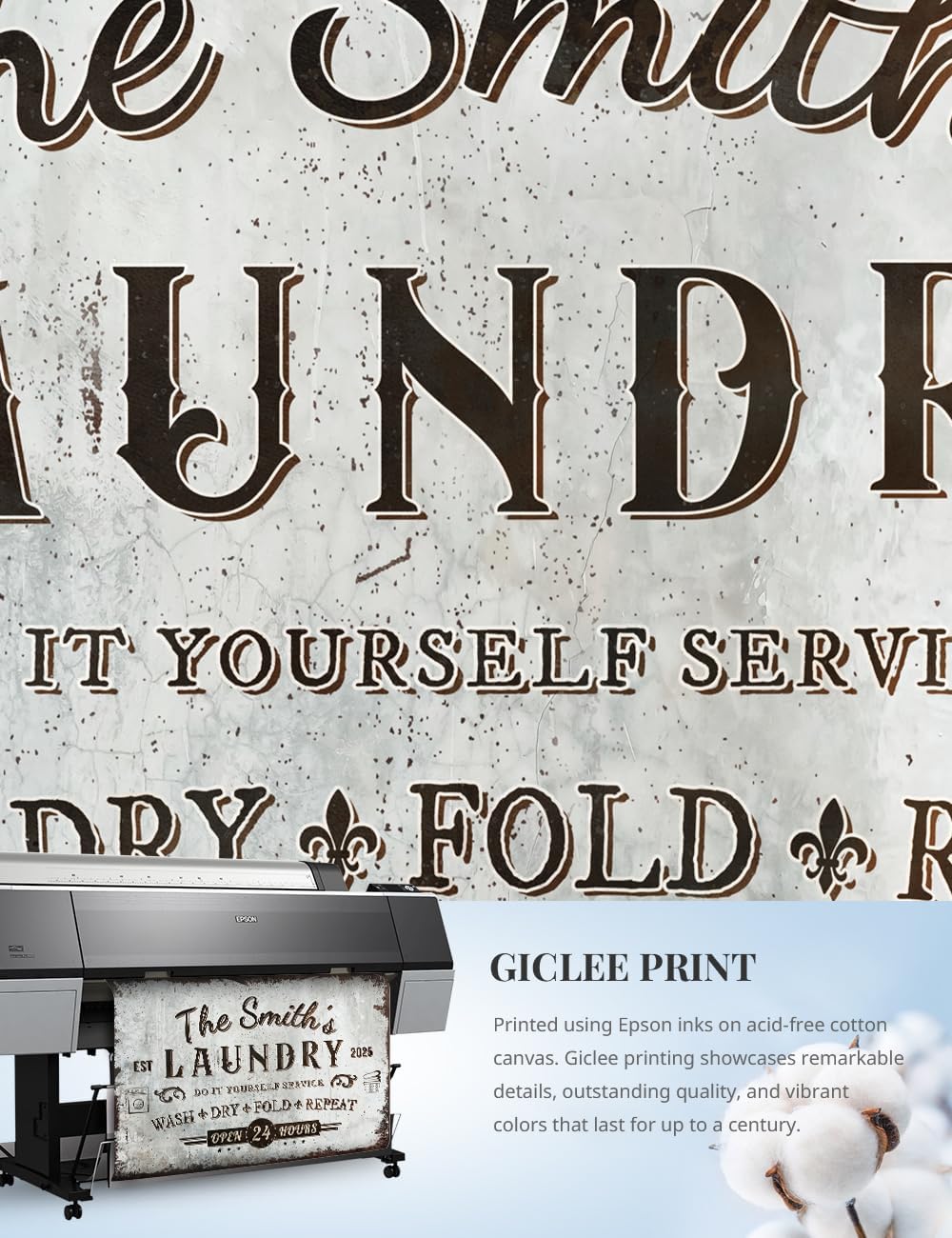 IPIC - Personalized Laundry Room Sign, Large Custom Canvas Wall Art with Family Name, Rustic Farmhouse Style Decor Gift for Home or Business, Made in USA