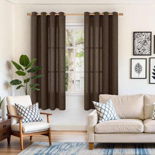 YoungsTex Brown Linen Curtains 68 Inch Length for Living Room, Light Filtering Bronze Grommet Textured Window Drapes Privacy for Bedroom Farmhouse Decorative, 52 x 68 Inch, 2 Panels