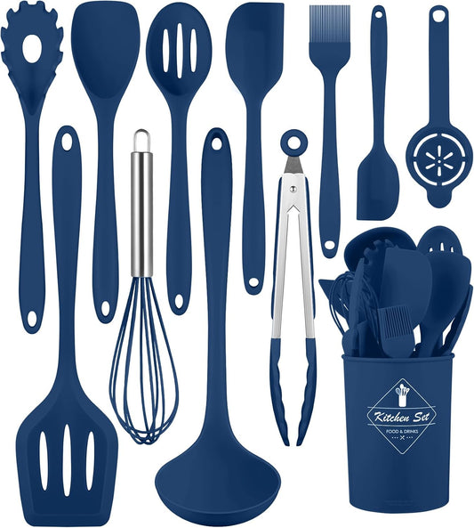 Kitchen Utensils Set-12 Pieces Silicone Cooking Utensils Set (Dishwasher Safe) 392°F Heat Resistant Spatula Set,Kitchen Utensil Set for Nonstick Cookware,Best Kitchen Tools with Holder