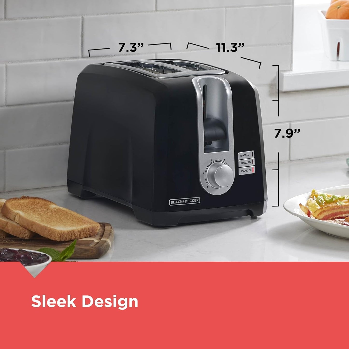 BLACK+DECKER 2-Slice Toaster, T2569B, Extra Wide Slots, 6 Shade Settings, 850 Watts, Crumb Tray, Cancel Button