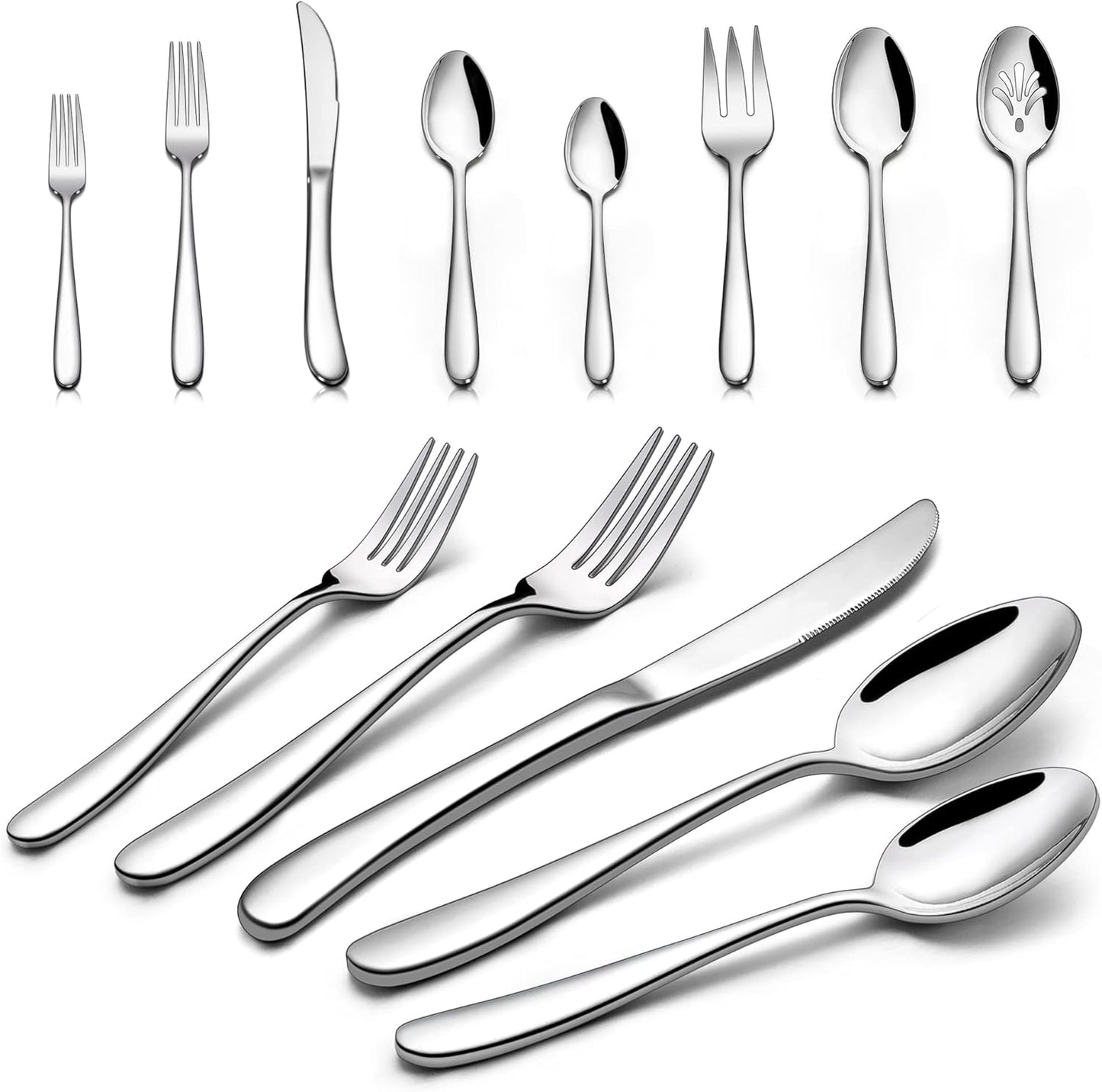 23-Piece Heavy Duty Silverware Set for 4, LIANYU Stainless Steel Flatware Set with Serving Utensils, Thick Cutlery Eating Utensils Include Fork Knife Spoon, Mirror Finished, Dishwasher Safe