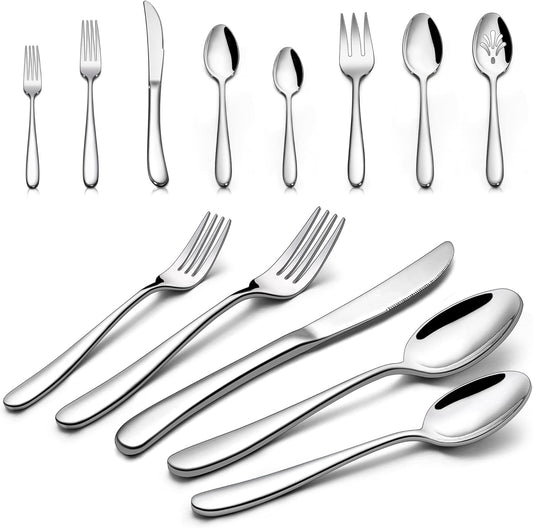 23-Piece Heavy Duty Silverware Set for 4, LIANYU Stainless Steel Flatware Set with Serving Utensils, Thick Cutlery Eating Utensils Include Fork Knife Spoon, Mirror Finished, Dishwasher Safe