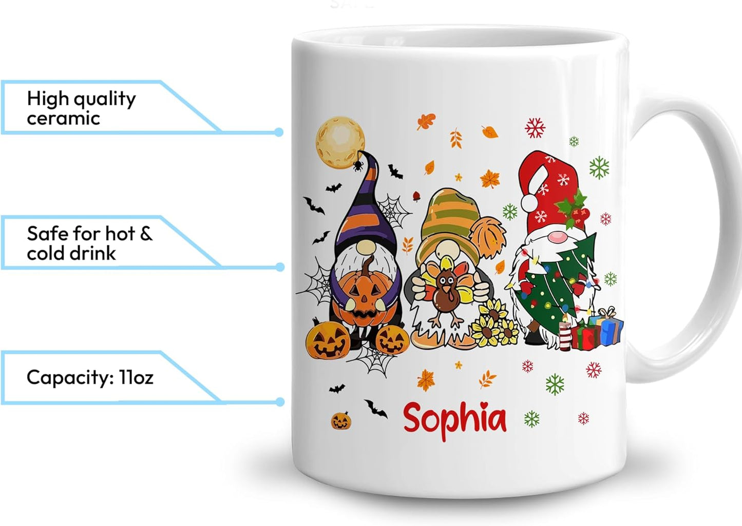 Hyturtle Personalized Gnome Mug Gifts - Gnome Gift - Custom Name Coffee Cup Ceramic Mug 11oz 15oz- Fall Thanksgiving Decor Gift - Halloween Christmas Gifts