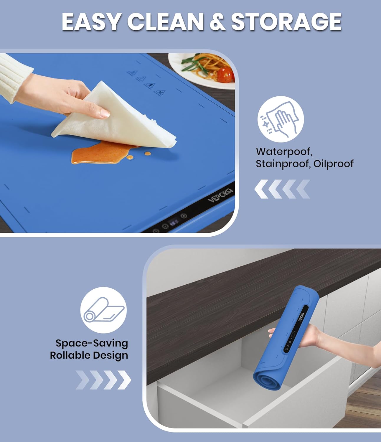 Warming Mat for Food, VEPOKA Food Warmer Mat for Countertop, Electric Warming Tray with 7 Temp Levels & Auto Shut-Off, Food Warmers for Parties, Ideal Gift for Kitchen & Buffet Use