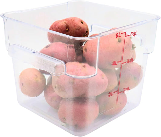 FSE Square Food Container, 6 Quart, Polycarbonate, Reusable, Clear, NSF, (LID SOLD SEPARATELY)