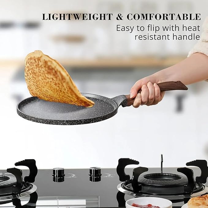 Nonstick Crepe Pan Set, 6 Piece Set Kitchen Pancake Grill Pan, 9.5 Inch Granite Coating Flat Skillet Tawa Dosa Tortilla Pans, Pizza Pans, Fry Pan Compatible with All Stovetops (9.5 Inch)