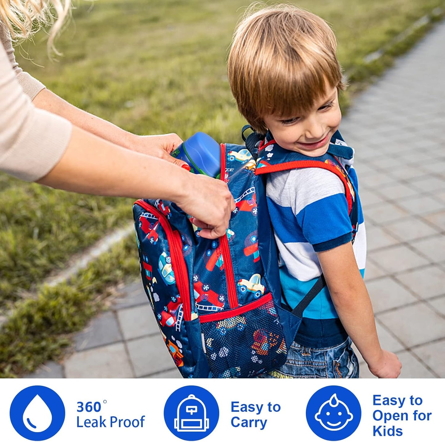 10oz Soup Thermo for Hot Food Kids Insulated Food Jar,Thermo Hot Food Lunch Container, Width Mouth Stainless Steel Lunch Box for Kids with Spoon (Blue-dinosaur)