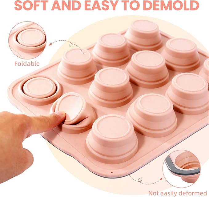 12-Cup Silicone Muffin Pan for Baking - Premium Nonstick Muffin Tin with Metal Reinforced Frame, Easy to Clean Silicone Cupcake Molds, Dishwasher & Oven Safe BPA Free