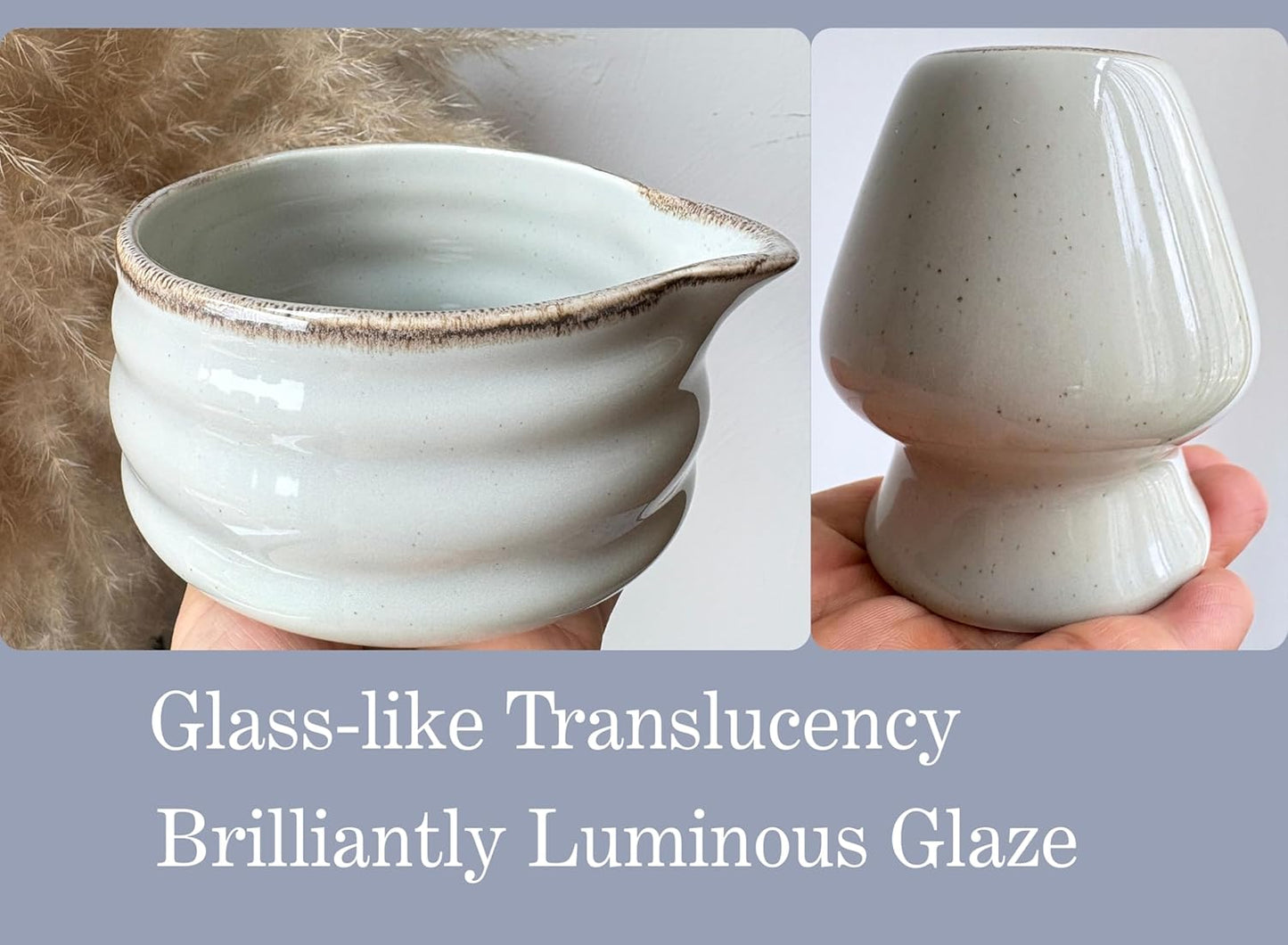 Matcha Whisk Set, Ceramic Matcha Set Includes Matcha Bowl, Matcha Whisk Chasen and Whisk Holder, Sifter, Bamboo Scoop, Scoop Rest and Tea Towel-7 Pcs Matcha Kit for Matcha Lovers, Misty Gray