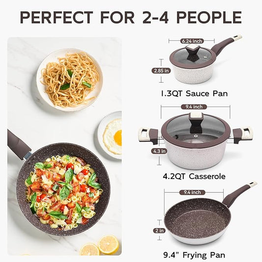 Pots and Pans Set Non Stick, 5Pcs Ceramic Cookware Set, Healthy Non-toxic Induction Cookware with Stay-Cool Handle, Basic Kitchen Utensils Set PFAS-Free
