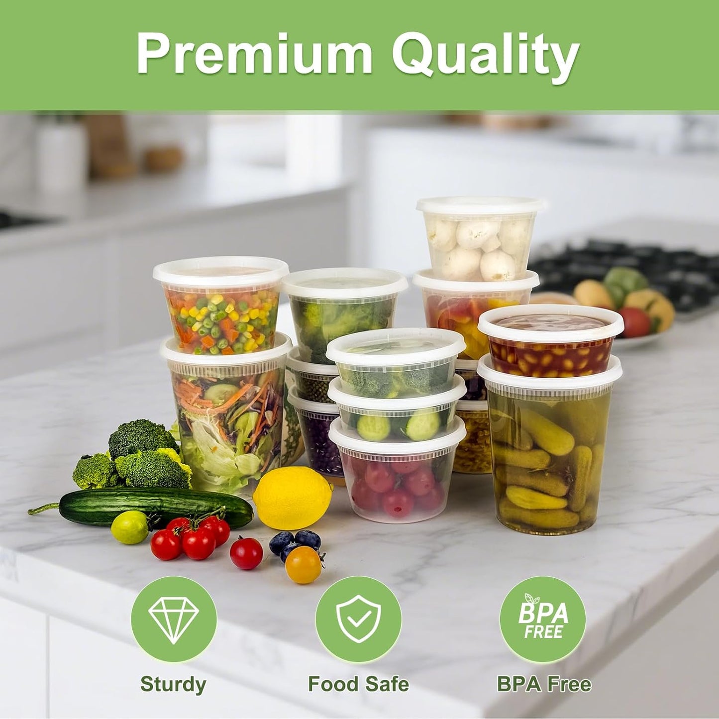 60 Sets (120-Piece) Deli Containers with Lids 8 oz, Leak-Proof & BPA Free Airtight Takeout Plastic Food Storage Containers for Soup, Freezer/Microwave/Dishwasher Safe