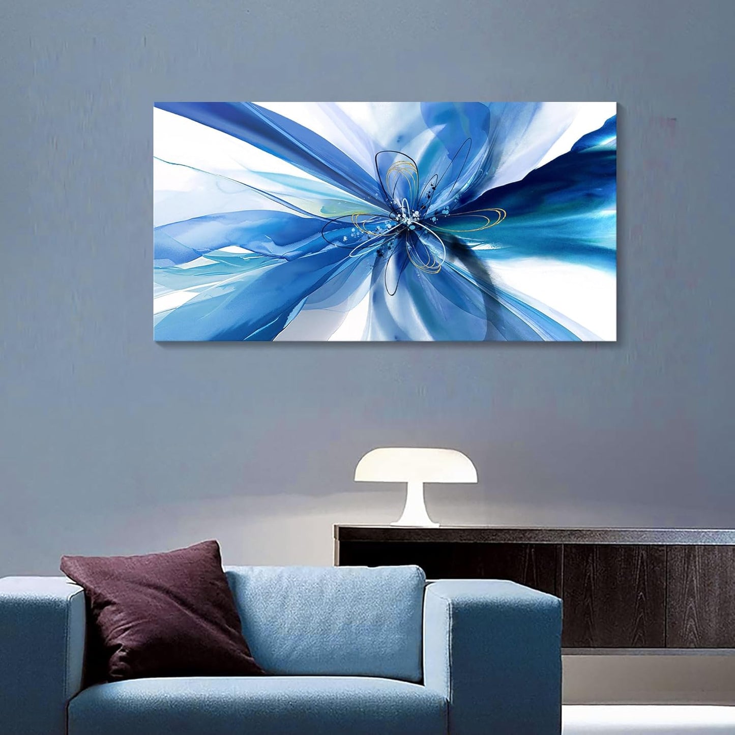 HKDGOKA Canvas Wall Art Decor, Large Size 24x48 In Abstract Modern Artwork Ready to Hang Fantasy Blue Gradient Paintings Prefer for Home Living Room Bedroom Dining Room Office Decor
