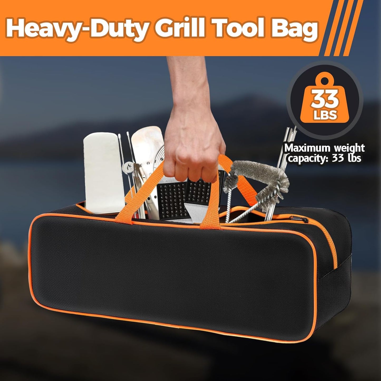 Grill Tool Storage Bag, 24" x 8" x 8" Large Capacity Grill Accessory Storage, 1680D Heavy-Duty Grill Utensil Storage, Accessories Storage Compatible with Blackstone, Perfect for Outdoor Grilling