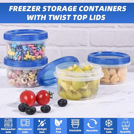 Freezer Storage Containers, [12 Pack-8 oz] Ultra Thick Freezer Containers with Leakproof Twist Top Lids, Heavy Duty BPA Free Stackable Meal Prep Bowls Great for Portion Control