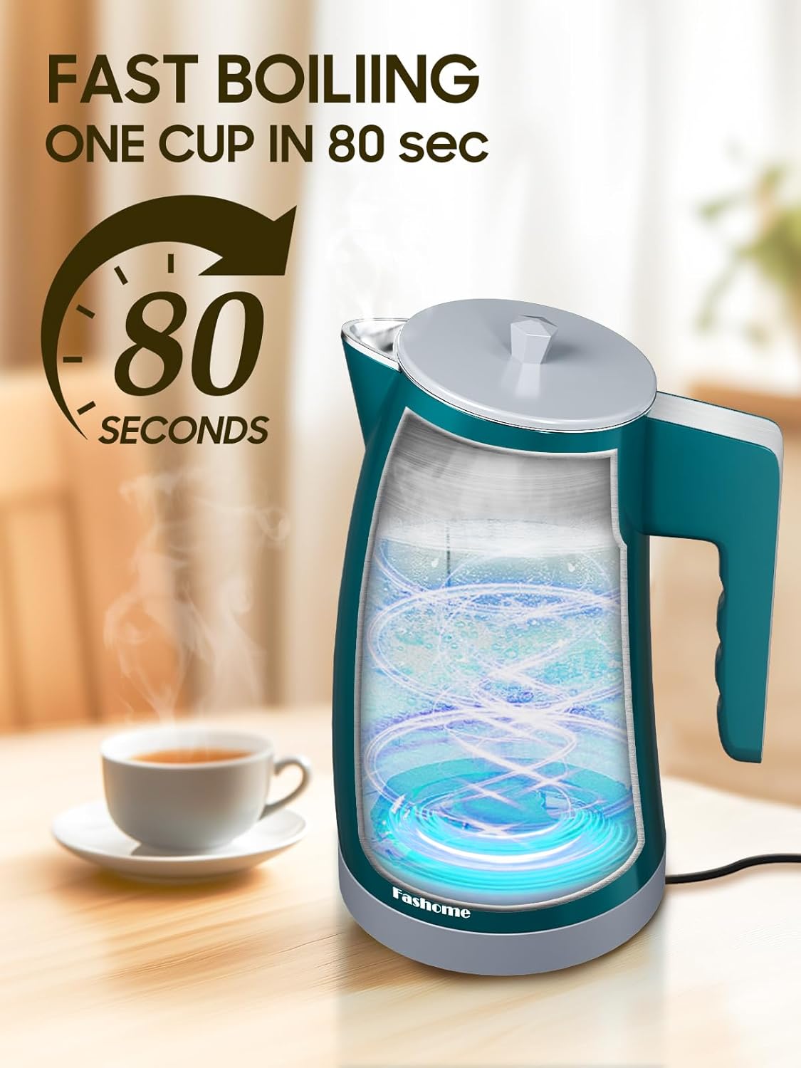 Temperature Control Electric Kettle, 5 Temp Presets, 2H Keep Warm,1.25L 1200W Fast Boil with LED Display, Cool-Touch Design with Auto Shut-Off, Cordless Design, Ideal for Tea and Coffee(Green）